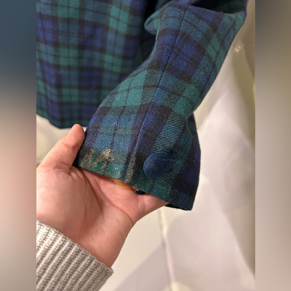 Vintage Pendleton 100% Virgin Wool Green Plaid Blazer Velvet collar 14 Tartan - Picture 9 of 11